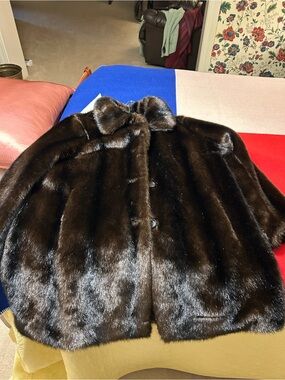 Anne Klein Brown Faux Fur Coat with Satin Lining